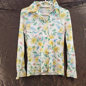 Koret of California Floral Blouse Button-Up Long Sleeve Vtg Small
